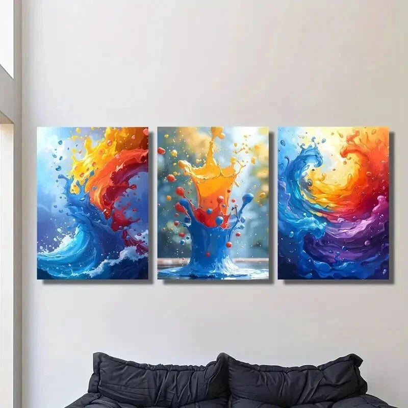 3pcs Paint Splash Mural Abstract Decoration Wall Art Set Canvas Framed 40x60cm - High Quality Print 100% Australian Made Wall Canvas Ready to Hang