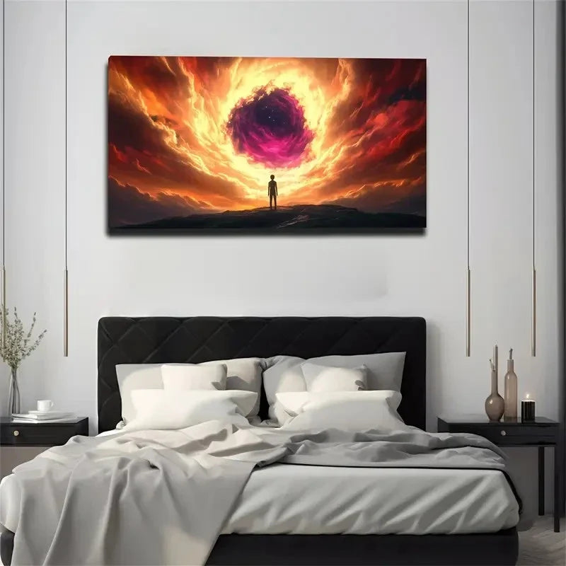 Minimalist Swirling Vortex Sky Wall Art Canvas Office Home Room Framed 120x60cm