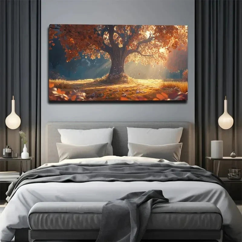 Golden Sunlight Filtering Wall Art Canvas Office Home Room Framed 80x45cm