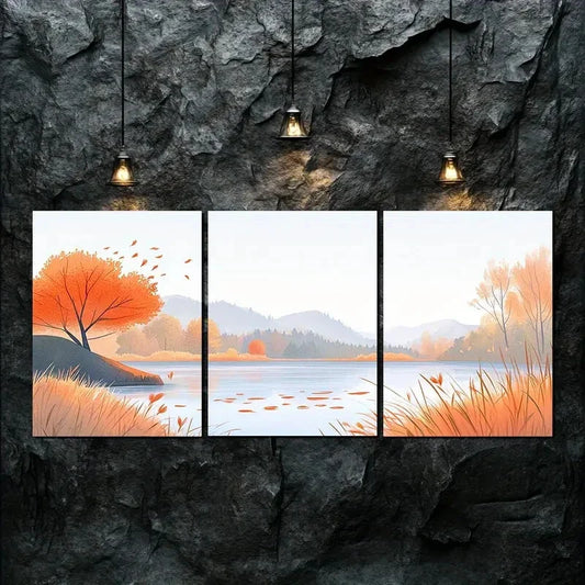 3pcs Autumn Landscape Vibrant Orange Perfect Wall Art Set Canvas Framed 40x60cm - High Quality Print 100% Australian Made Wall Canvas Ready to Hang