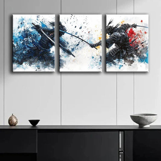 3pcs Red & Blue Armor Fantasy Metal Print Ready to Hang Art