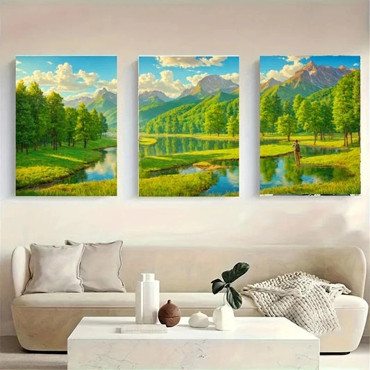 3pcs A Scenic Landscape Featuring River White Wolf Metal Print Ready to Hang Art