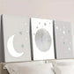 3pcs Neutral Gray Moon and Stars Wall Art Set Canvas Framed 40x60cm - High Quality Print 100% Australian Made Wall Canvas Ready to Hang