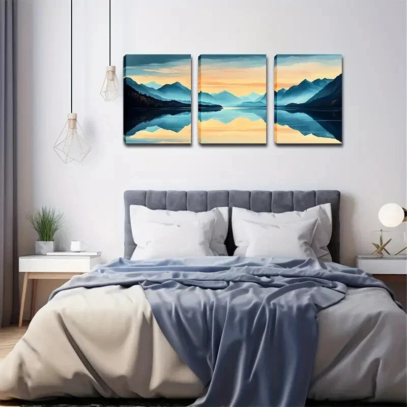 3pcs Verdant Hillside Romantic Style Wall Art Set Canvas Framed 40x60cm - High Quality Print 100% Australian Made Wall Canvas Ready to Hang