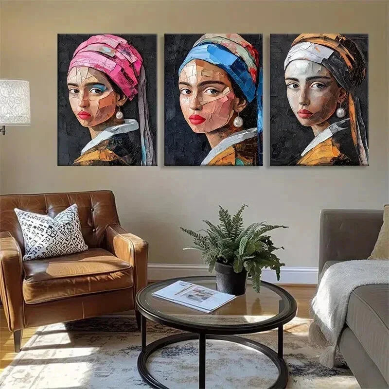 3pcs Contemporary Art Portrait of a Girl Perfect Wall Art Set Canvas Framed 40x60cm - High Quality Print 100% Australian Made Wall Canvas Ready to Hang