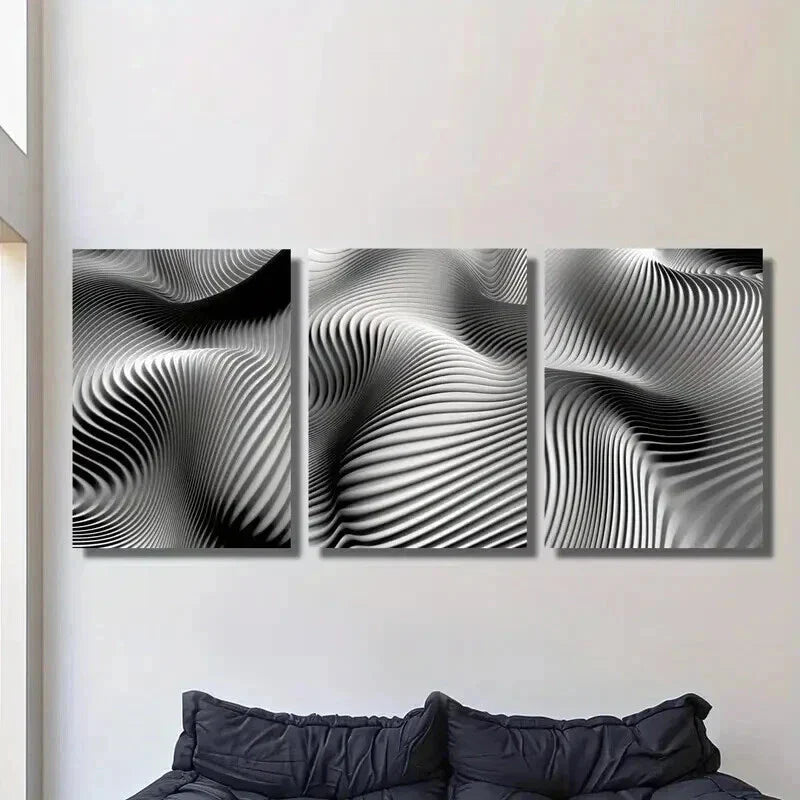 3pcs Black and White Dynamic Line Design Wall Art Set Canvas Framed 40x60cm - High Quality Print 100% Australian Made Wall Canvas Ready to Hang