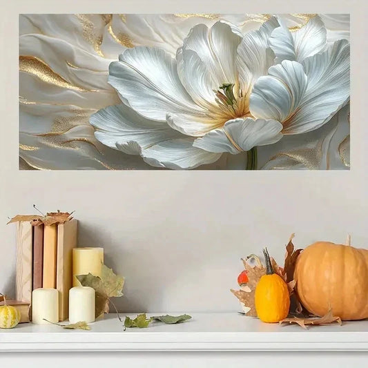 White & Golden Peony Decor Wall Art Canvas Office Home Room Framed 120x60cm