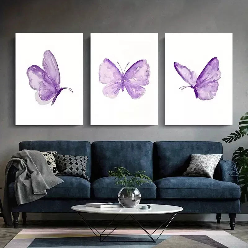 3pcs Butterfly Wall Art Set- Vibrant Purple Canvas Framed 40x60cm - High Quality Print 100% Australian Made Wall Canvas Ready to Hang