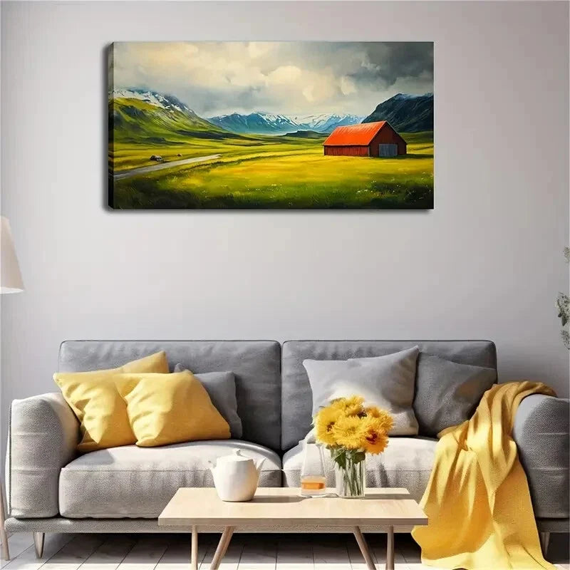 Enchanting Red House Lush Wall Art Canvas Office Home Room Framed 120x60cm