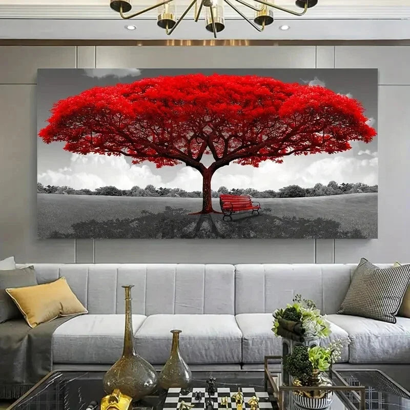 Ash Color Sky Red Tree wall canvas office home room framed 120x60cm