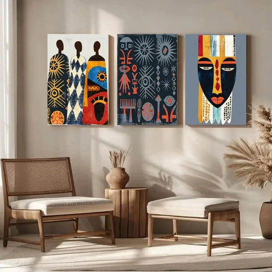 3pcs Vibrant Abstract Portraits African American Metal Print Ready to Hang Art