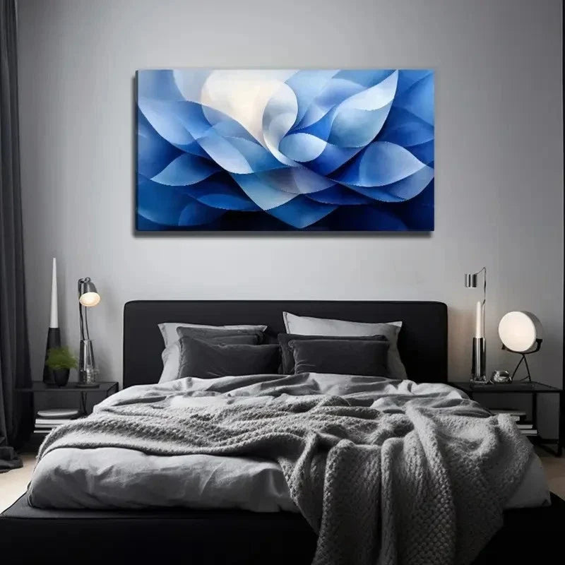 Blue Elegant Bohemian Wall Art Canvas Office Home Room Framed 120x60cm