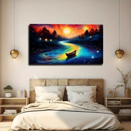 The Charm Small Boat Wall Art Canvas Office Home Room Framed 120x60cm