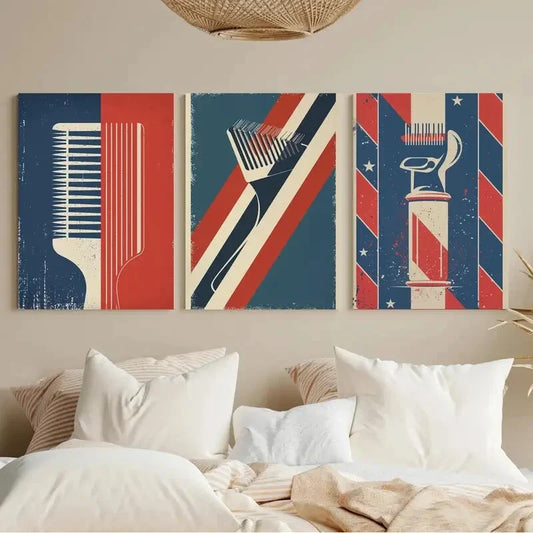 3pcs American Barber Shop Vintage Metal Print Ready to Hang Art