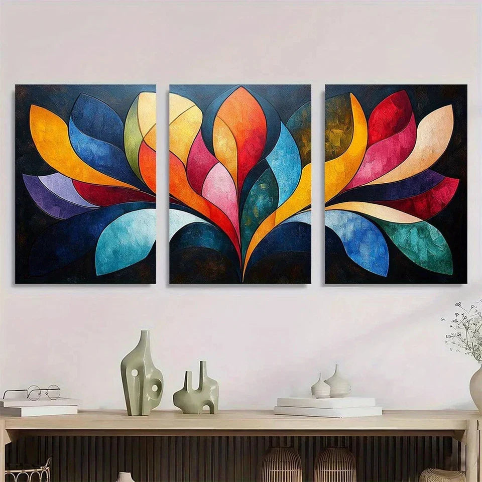 3pcs Vibrant Abstract Modern Colorful Leaf Designs Metal Print Ready to Hang Art