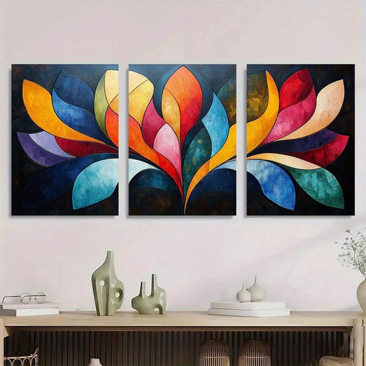 3pcs Vibrant Abstract Modern Colorful Leaf Designs Metal Print Ready to Hang Art