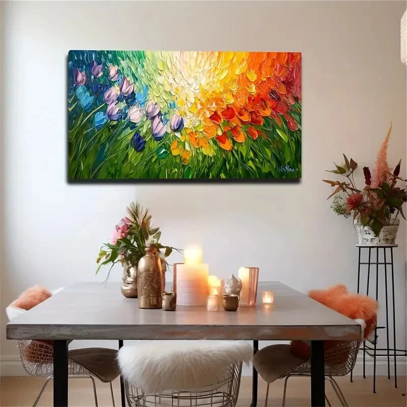 Abstract Acrylic Style Tulip Wall Art Canvas Office Home Room Framed 120x60cm