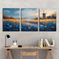 3pcs Blue Flowers & Rustic Windmill Metal Print Ready to Hang Art