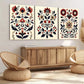 3pcs Red Flowers Nordic Style Scandian Folk Art Wall Art Set Canvas Framed 40x60cm - High Quality Print 100% Australian Made Wall Canvas Ready to Hang