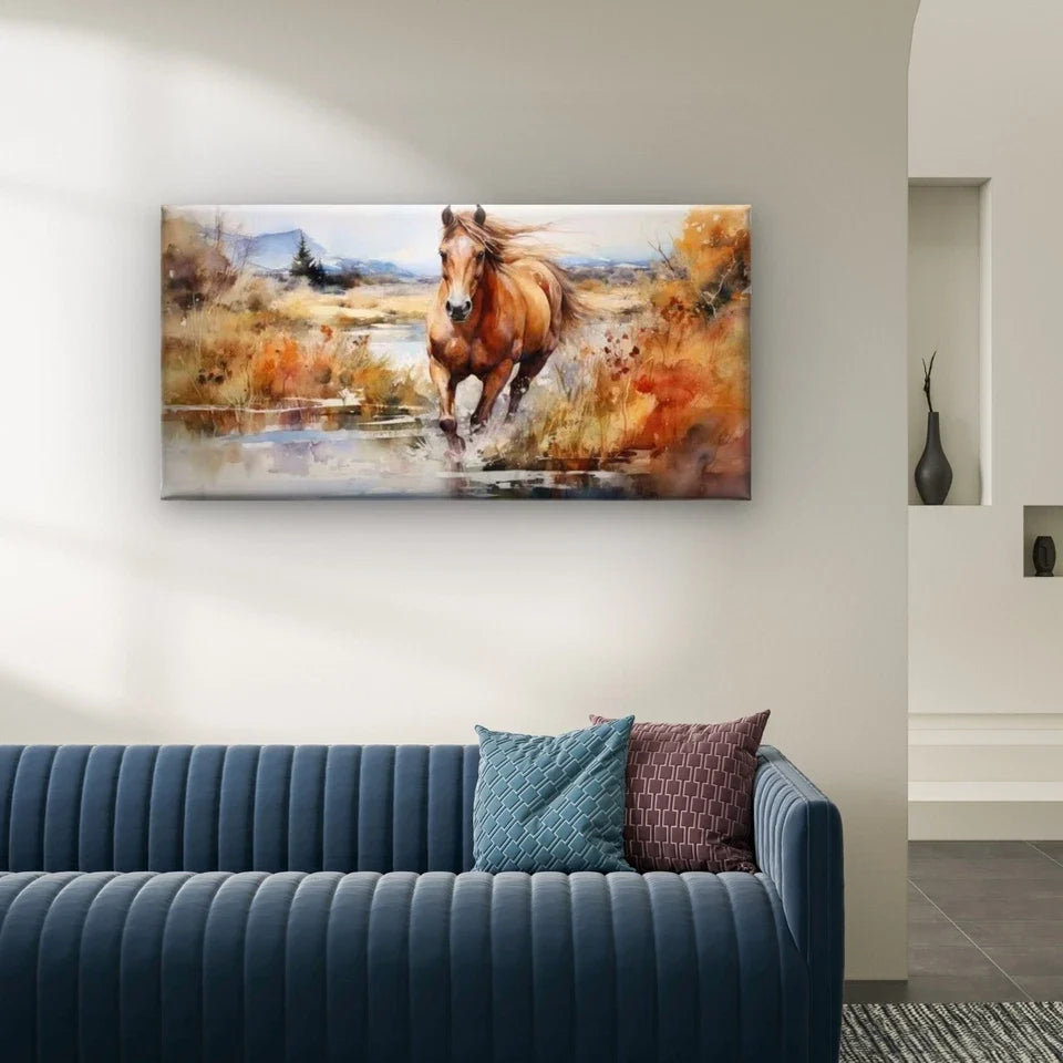 Galloping Horse Wall Art Canvas Office Home Room Framed 80x45cm