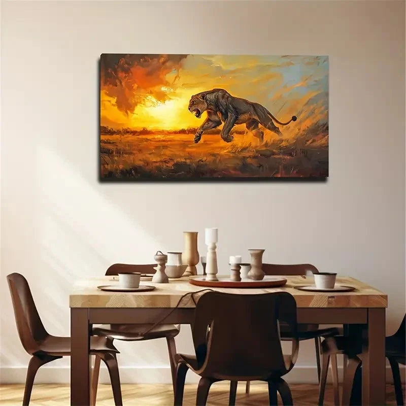 Stunning Lion Sunset Décor Wall Art Canvas Office Home Room Framed 120x60cm