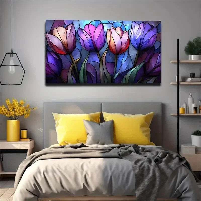 Vibrant Multicolor Tulips Mode Wall Art Canvas Office Home Room Framed 120x60cm