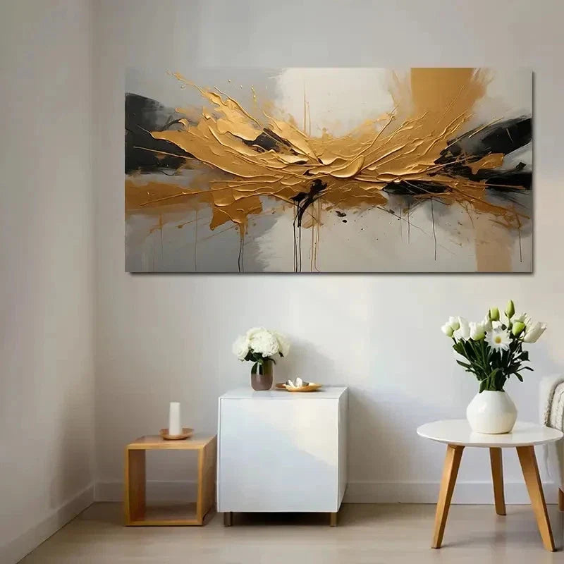 Abstract Golden Black Graffiti Wall Art Canvas Office Home Room Framed 120x60cm