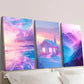 3pcs Pink Colored Houses in the Snow Wall Art Set Canvas Framed 40x60cm - High Quality Print 100% Australian Made Wall Canvas Ready to Hang
