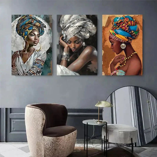 3pcs Colorful Headwraps, Elegant Jewelry Metal Print Ready to Hang Art