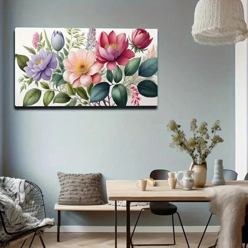 Vibrant Pink & Purple Flowers Wall Art Canvas Office Home Room Framed 120x60cm