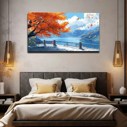 Scene with Vibrant Red Trees Wall Art canvas office home room framed 80x45cm