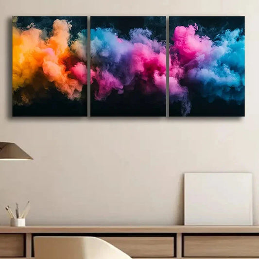 3pcs Abstract Colourful Smokes Brush Strokes Setal Print Ready to Hang Art