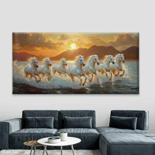 Galloping Horses Sunset Scene Wall Art Canvas Office Home Room Framed 120x60cm