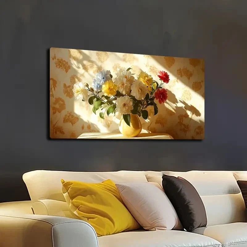 Yellow Vase White Flowers Wall Art Canvas Office Home Room Framed 120x60cm