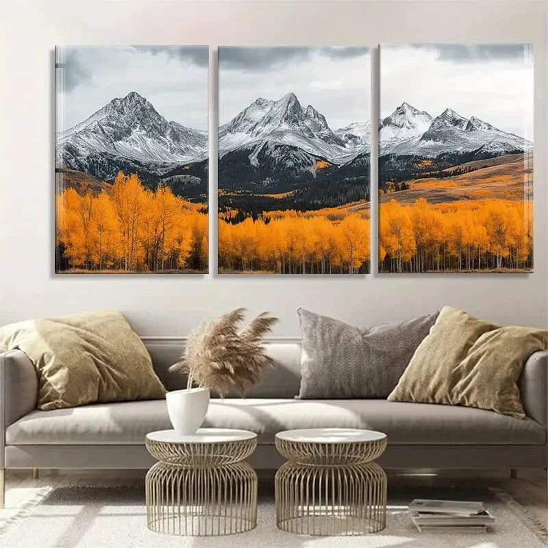 3pcs Majestic Mountain Vibrant Autumn Perfect Wall Art Set Canvas Framed 40x60cm - High Quality Print 100% Australian Made Wall Canvas Ready to Hang
