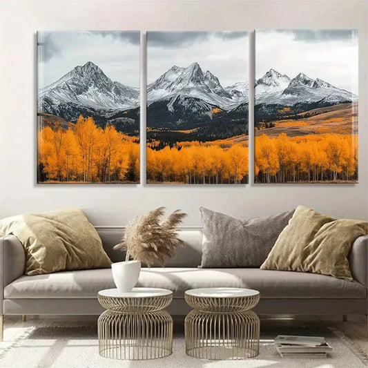 3pcs Majestic Mountain Vibrant Autumn Perfect Wall Art Set Canvas Framed 40x60cm - High Quality Print 100% Australian Made Wall Canvas Ready to Hang