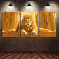 3pcs Stunning Golden Crown and Lion Metal Print Ready to Hang Art