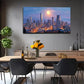 Realistic City Night Skyline Wall Art Canvas Office Home Room Framed 80x45cm