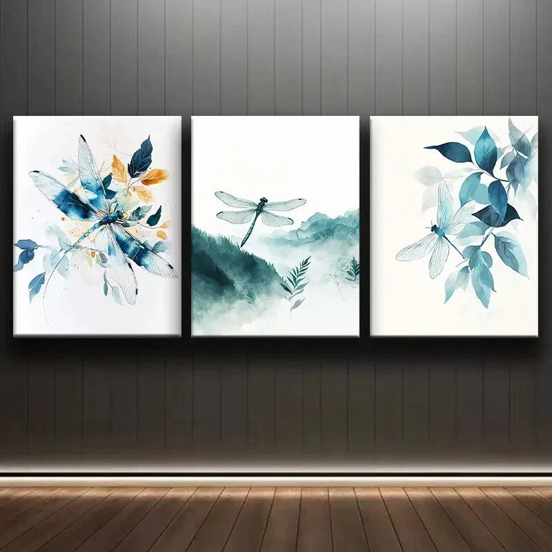 3pcs Colorful Watercolor Dragonfly White Perfect Wall Art Set Canvas Framed 40x60cm - High Quality Print 100% Australian Made Wall Canvas Ready to Hang