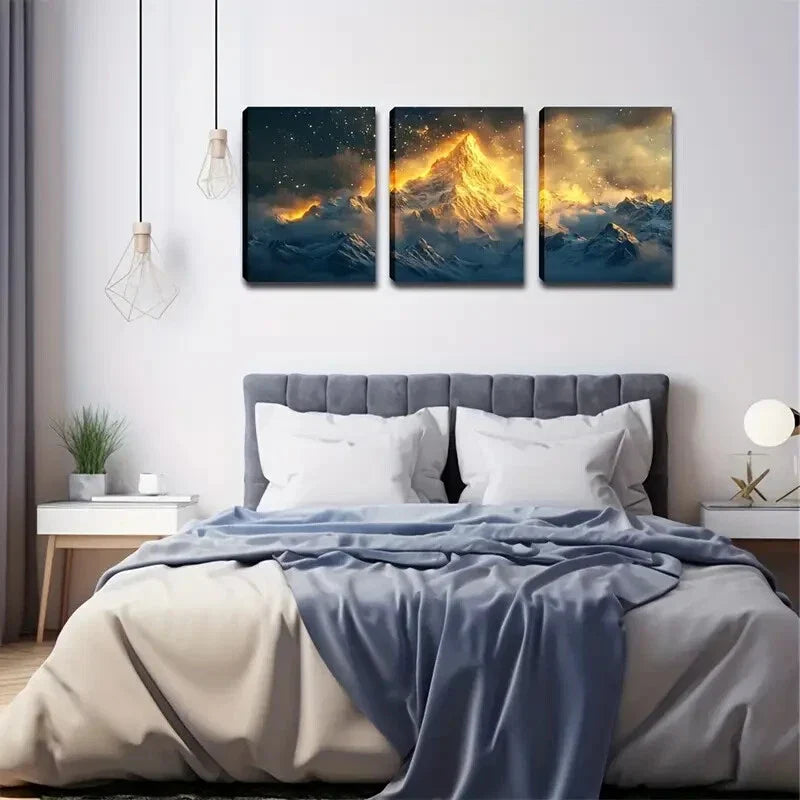 3pcs Clouds Pierced By Golden Light Wall Art Set Canvas Framed 40x60cm - High Quality Print 100% Australian Made Wall Canvas Ready to Hang
