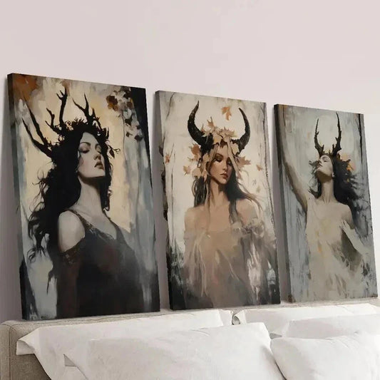 3pcs Mysterious Dark Goddess Decoration Wall Art Set Canvas Framed 40x60cm - High Quality Print 100% Australian Made Wall Canvas Ready to Hang
