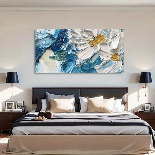 Floral Textured Brushstrokes Wall Art Canvas Office Home Room Framed 120x60cm