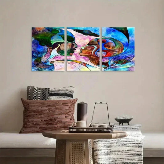 3pcs Vibrant Blue, Green, Pink & Brown Swirls Metal Print Ready to Hang Art