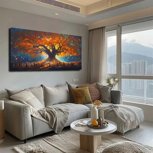 Vibrant Large Tree Silhouette Wall Art canvas office home room framed 120x60cm