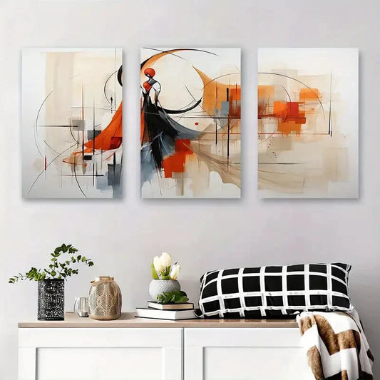 3pcs Abstract Dance Geometric Design with Bold Metal Print Ready to Hang Art