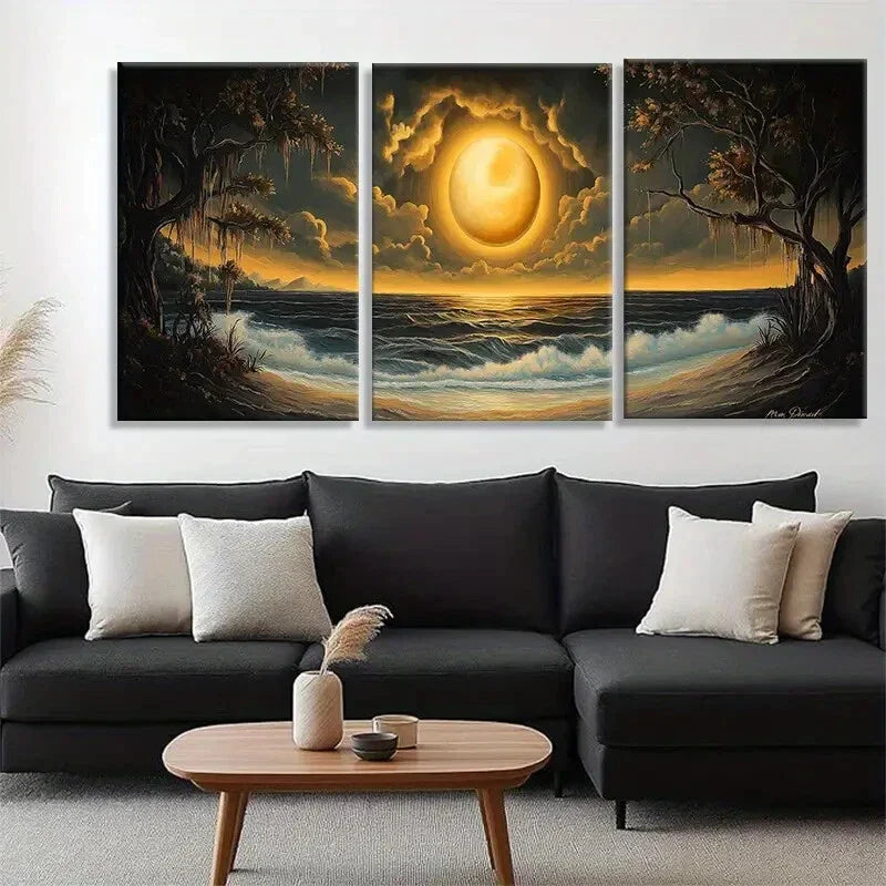 3pcs Dramatic Sunset Ocean Landscape Perfect Wall Art Set Canvas Framed 40x60cm - High Quality Print 100% Australian Made Wall Canvas Ready to Hang