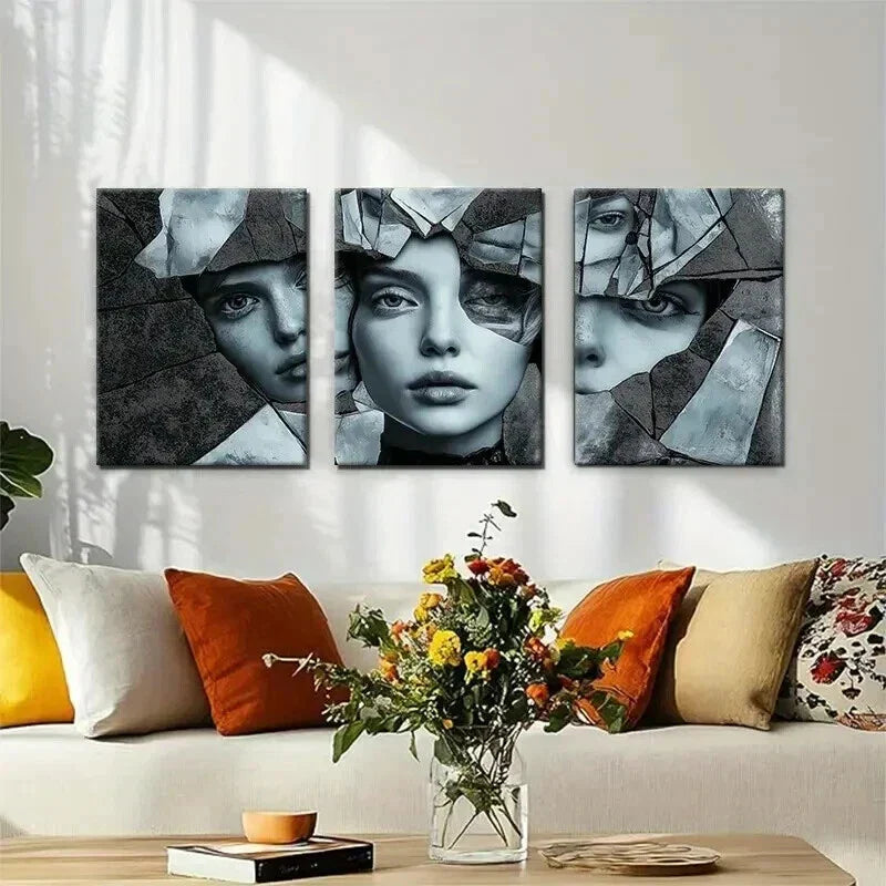 3pcs Abstract Shattered Glass Woman Perfect Wall Art Set Canvas Framed 40x60cm - High Quality Print 100% Australian Made Wall Canvas Ready to Hang
