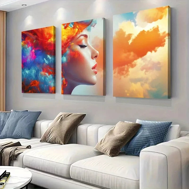 3pcs Vibrant Colorful Dreamy Abstract Woman Wall Art Set Canvas Framed 40x60cm - High Quality Print 100% Australian Made Wall Canvas Ready to Hang