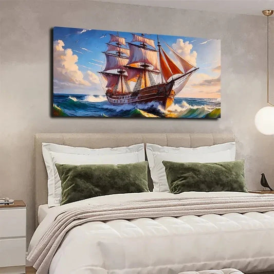 Minimalist Abstract Sailboat Wall Art canvas office home room framed 120x60cm