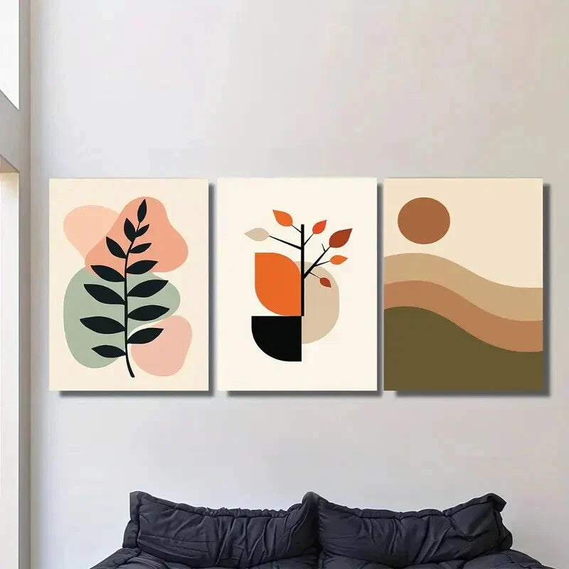 3pcs Modern Abstract Minimalist Botanical Black Metal Print Ready to Hang Art
